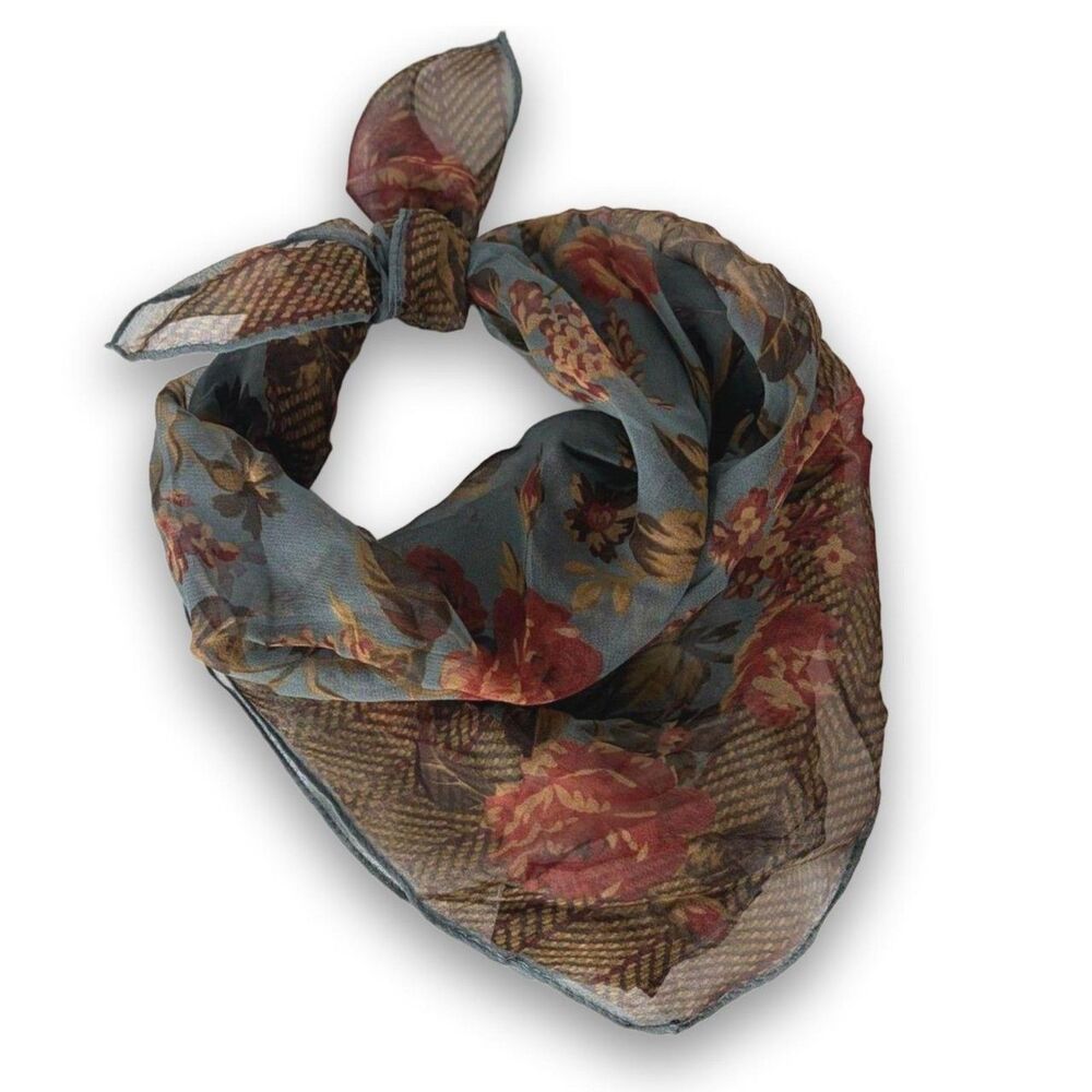 Vintage Ralph Lauren 100% Silk Scarf Square Floral Herringbone Made in Japan